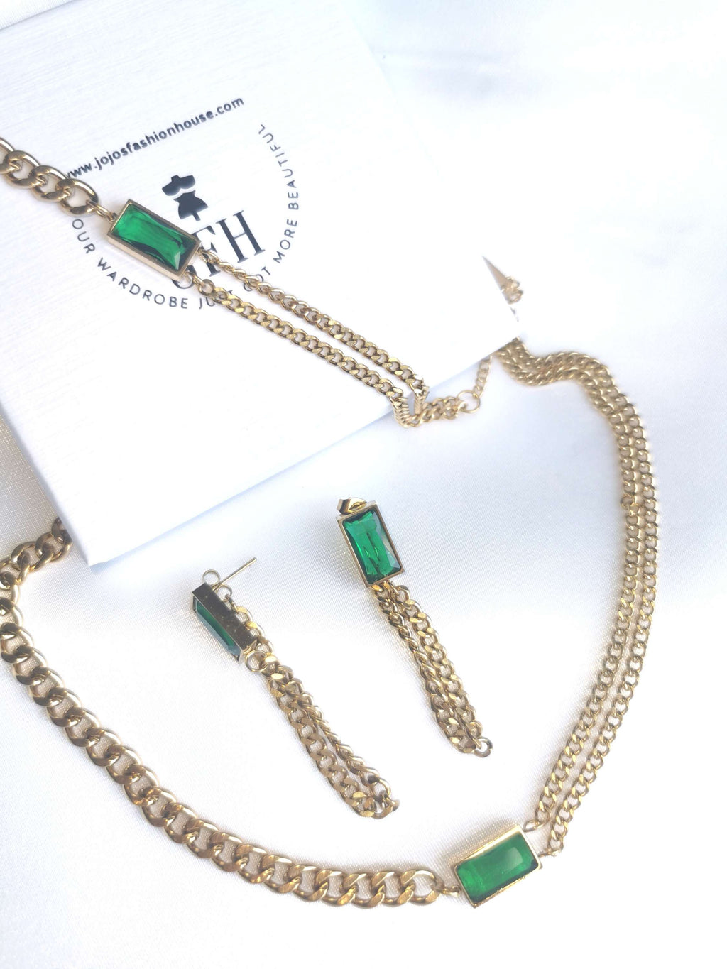 Victoria - Choker Bracelet Earring Set - Emerald image 3