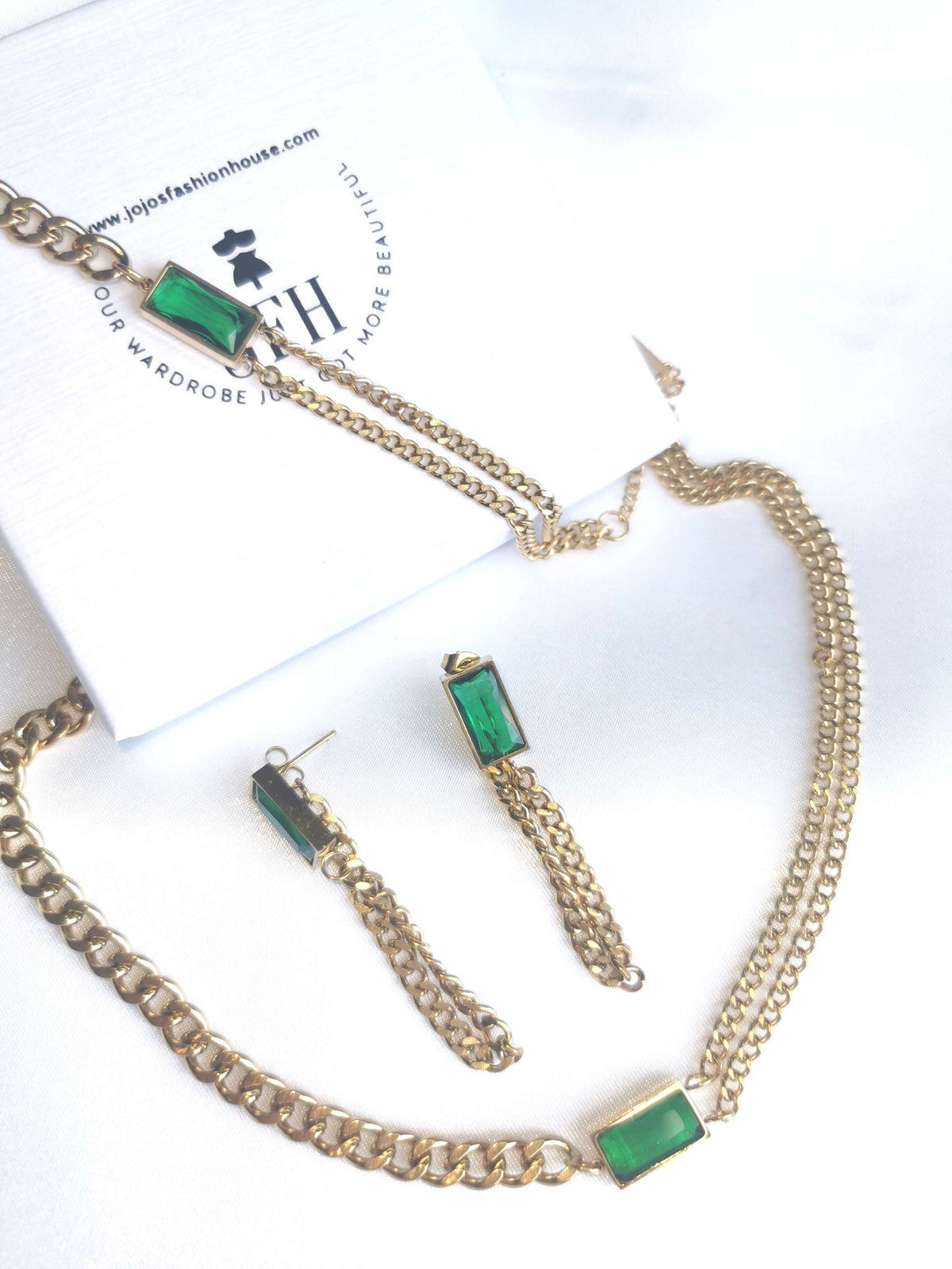 Victoria - Choker Bracelet Earring Set - Emerald image 3
