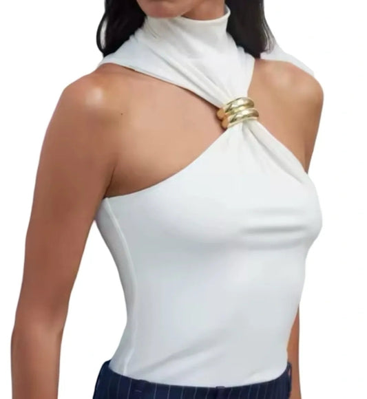 Gold Ring Turtle Neck Top - White image 0