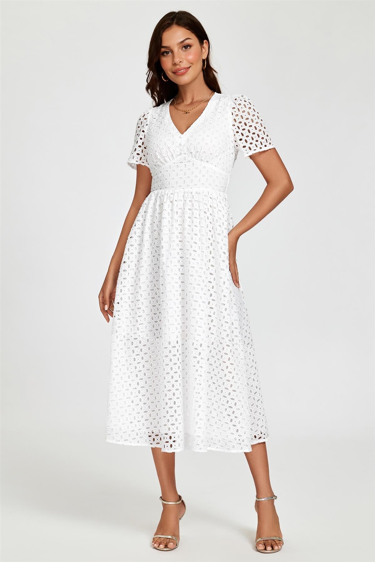 White Broderie Anglaise Midi Dress