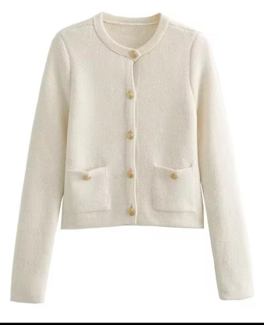 Round Neck Soft Knit Cardigan - Ecru  image 0