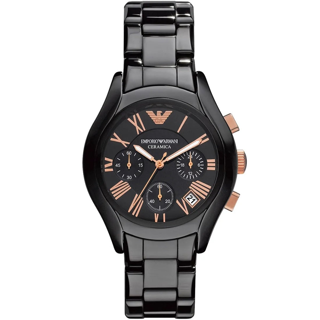 Emporio Armani Ceramica Women's Black & Rose Gold Watch - AR1411