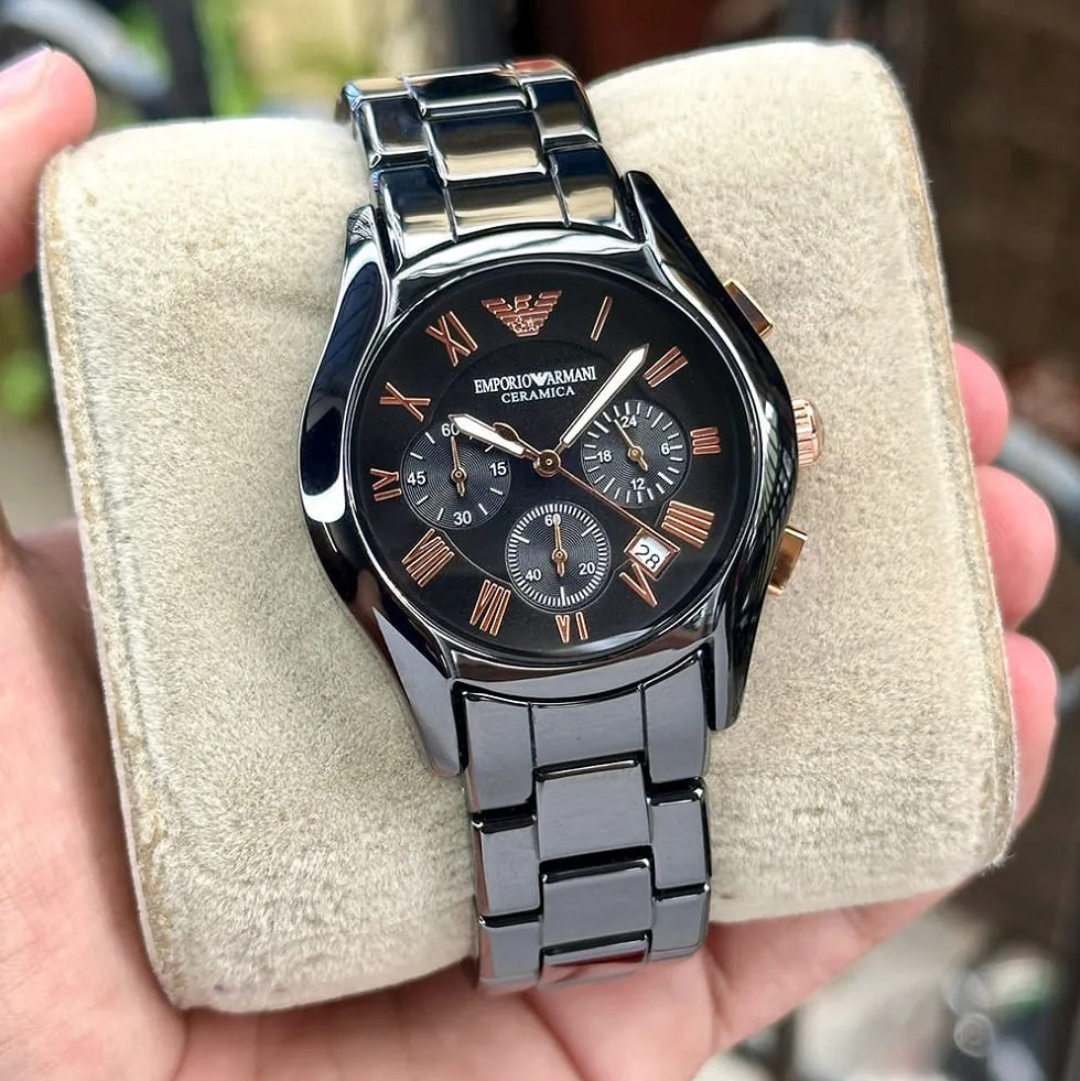 Emporio Armani Ceramica Women's Black & Rose Gold Watch - AR1411