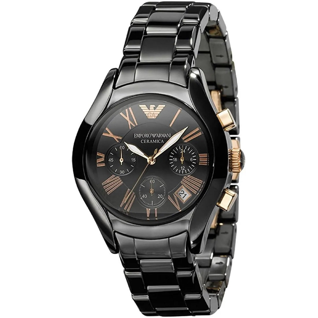 Emporio Armani Ceramica Women's Black & Rose Gold Watch - AR1411