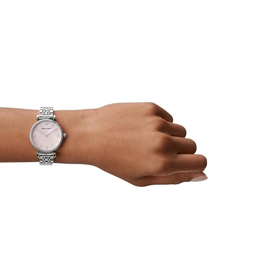 Emporio Armani Gianni T-Bar Silver & Pink Watch - AR1779