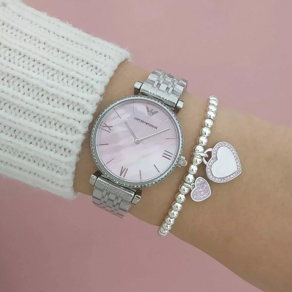 Emporio Armani Gianni T-Bar Silver & Pink Watch - AR1779