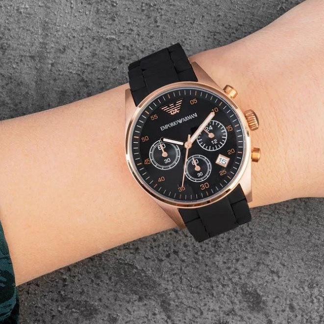 Emporio Armani Sportivo Women's Black & Rose Gold Watch - AR5906