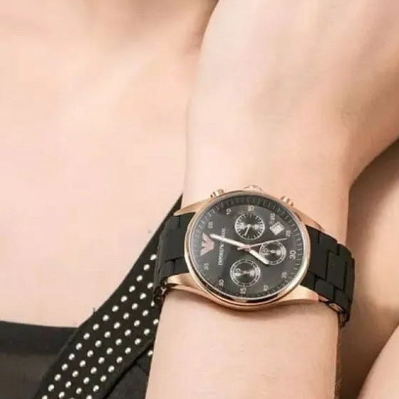 Emporio Armani Sportivo Women's Black & Rose Gold Watch - AR5906
