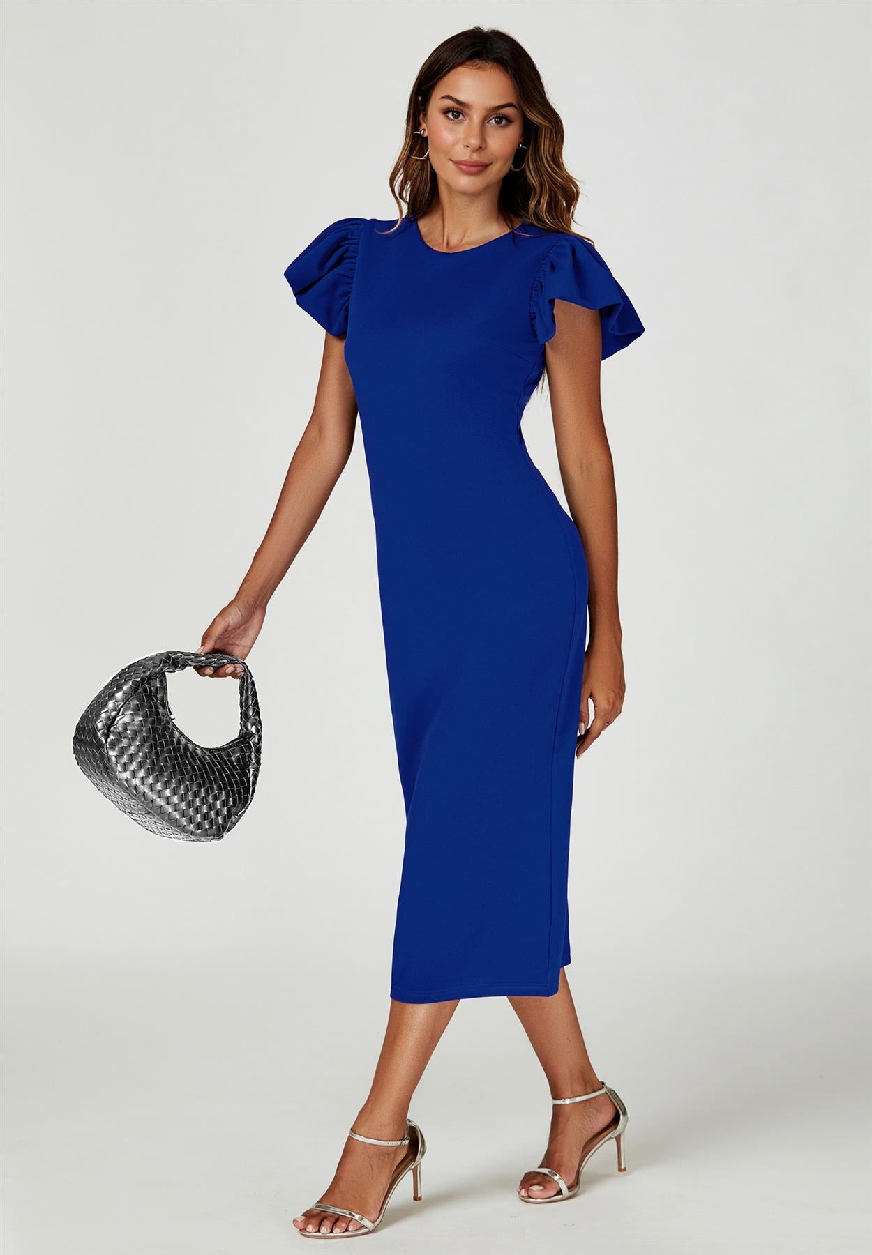 Royal Blue Volume Sleeve Midi Dress