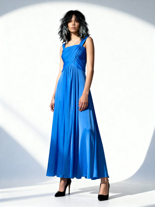 1970s Electric Blue Disco Maxi Dress – UK 10–12