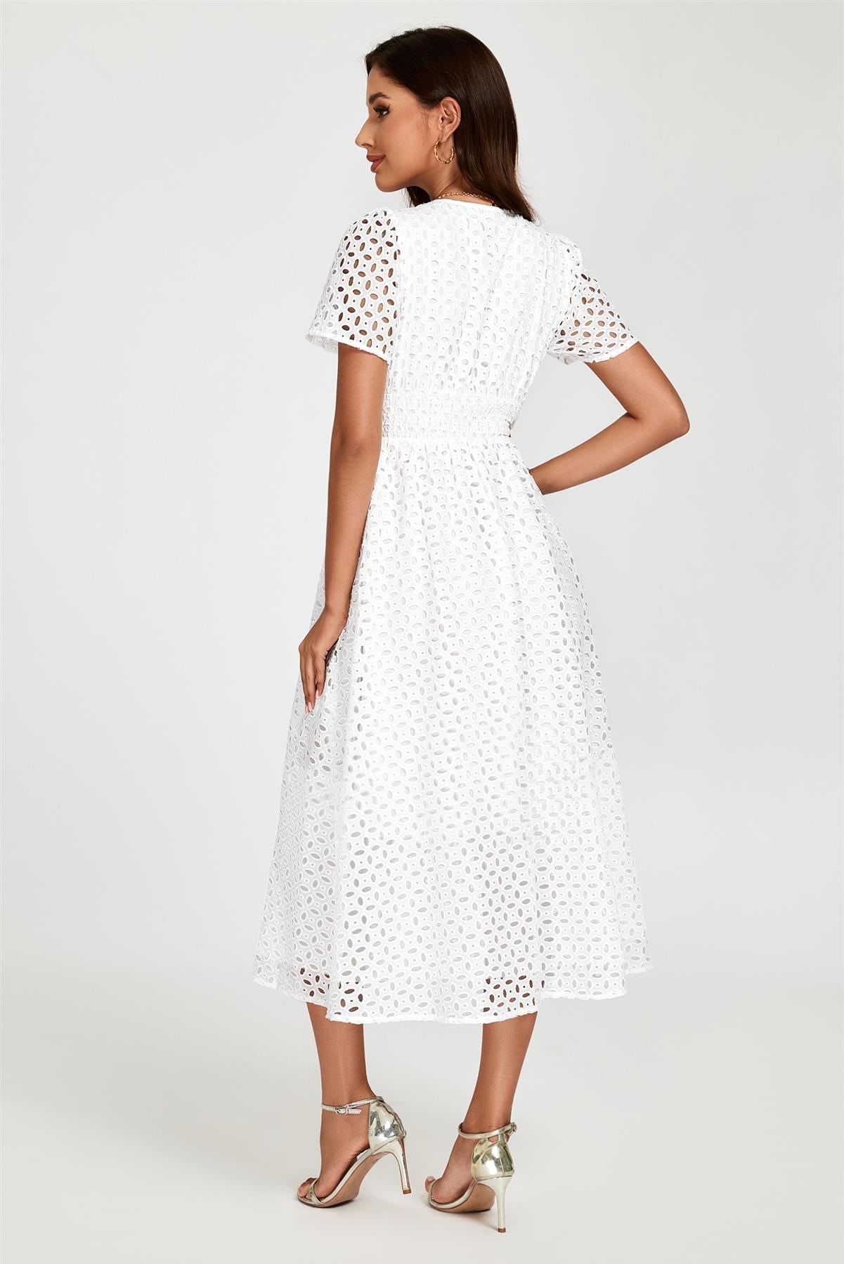 White Broderie Anglaise Midi Dress