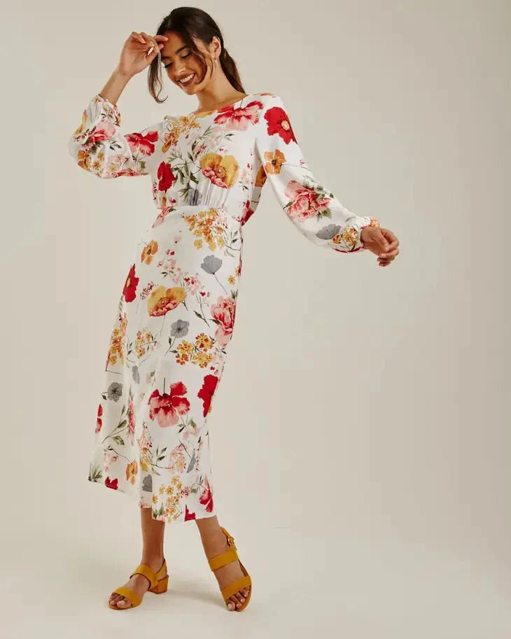 White Floral Chiffon Maxi Dress