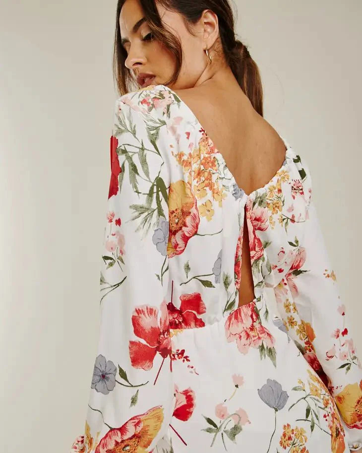 White Floral Chiffon Maxi Dress
