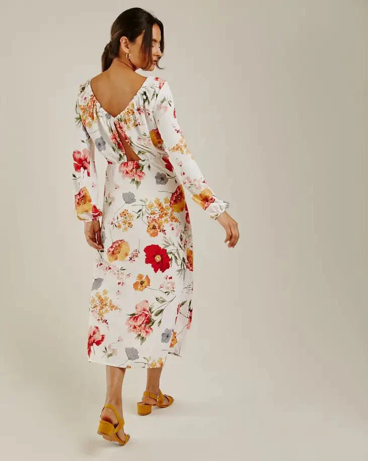 White Floral Chiffon Maxi Dress