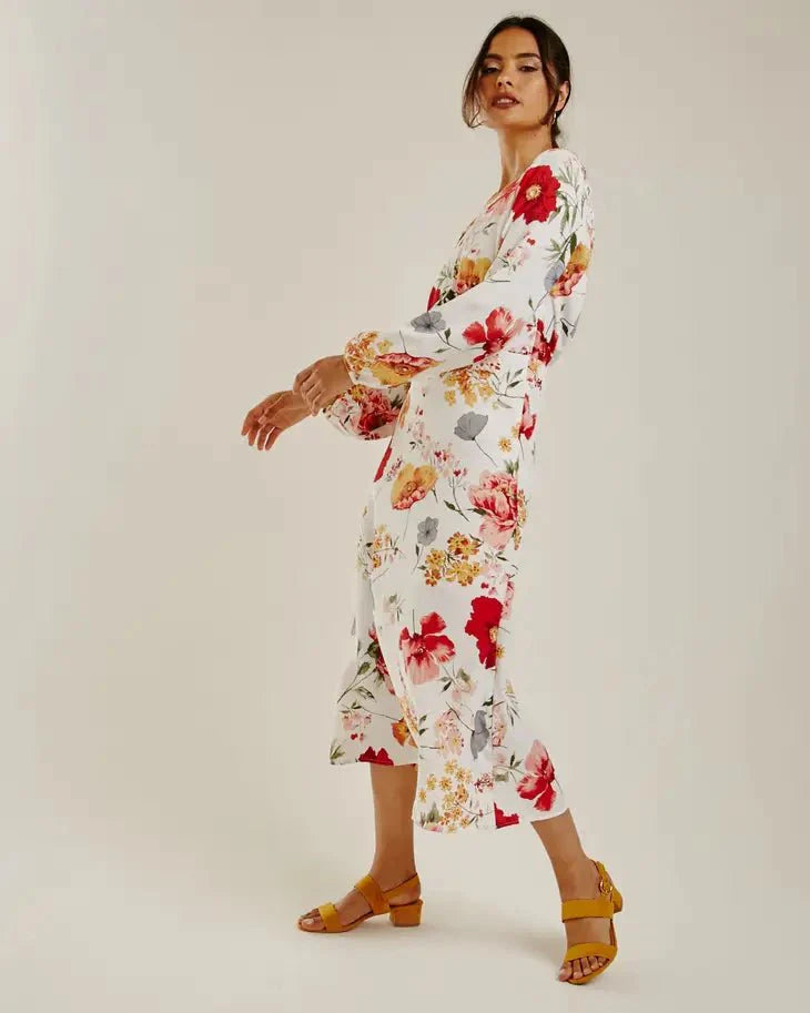 White Floral Chiffon Maxi Dress