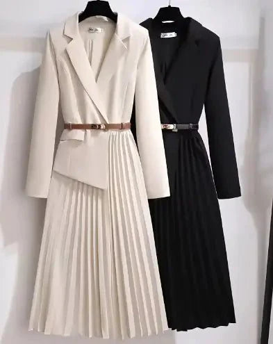 V-neck Tailored Suit Dress With Pockets - 2 Colour Options