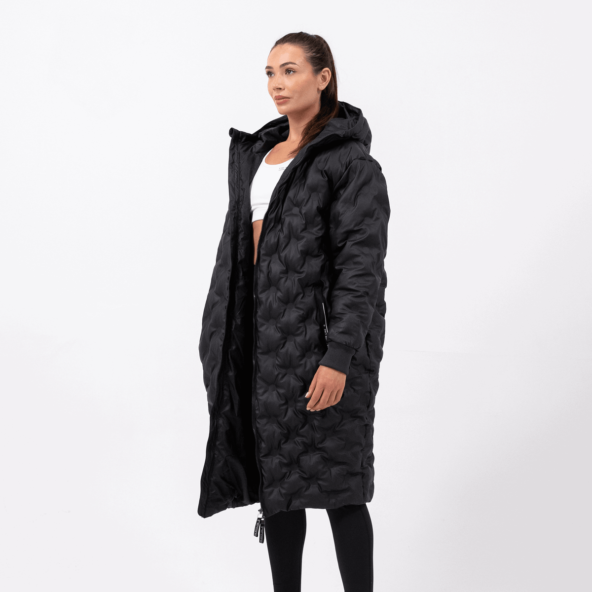 Black Quilted Longline Coat