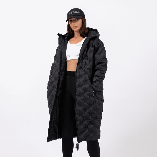 Black Quilted Longline Coat