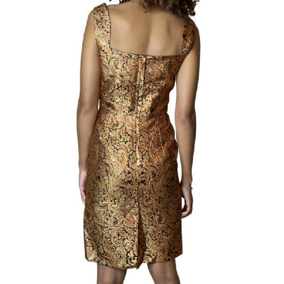 Original Vintage 1970's Gold/Bronze Brocade Dress UK 10 - 14