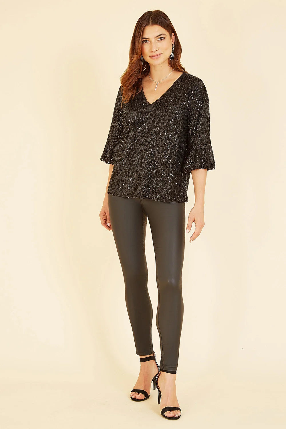 Black Sequin Fluted Top