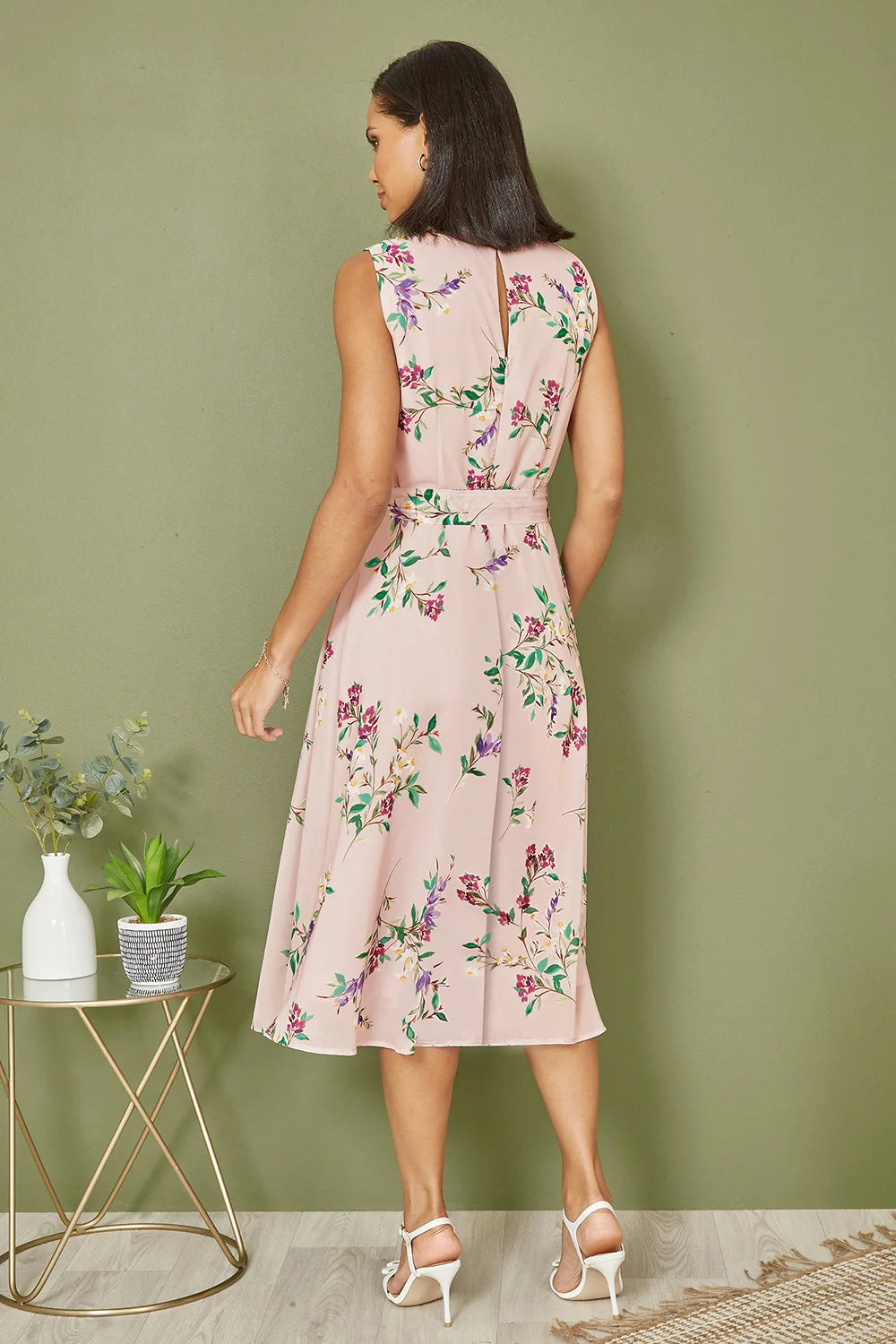Blush Floral Print Midi Skater Dress