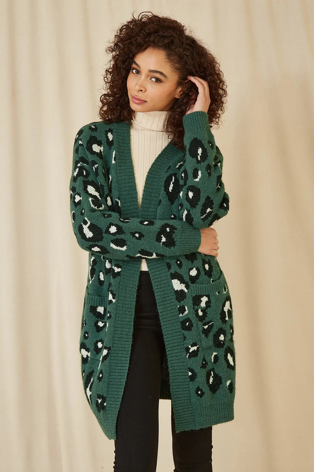 Green Animal Print Cardigan