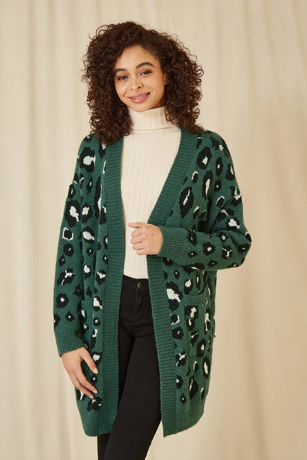 Green Animal Print Cardigan