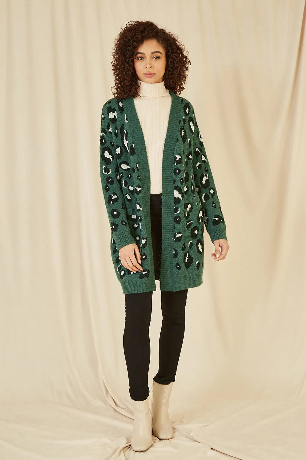 Green Animal Print Cardigan