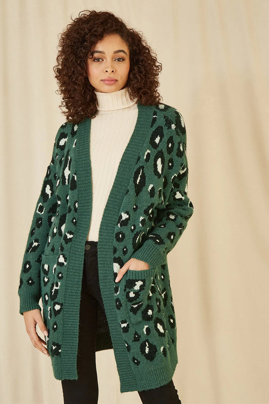 Green Animal Print Cardigan