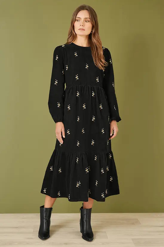 Black Floral Midi Dress