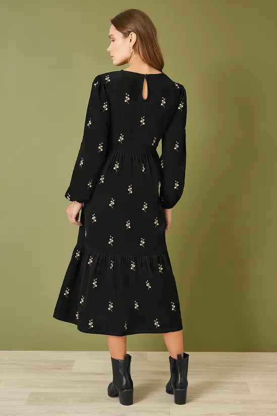 Black Floral Midi Dress