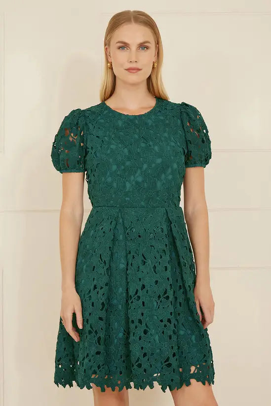 Green Lace Skater Dress