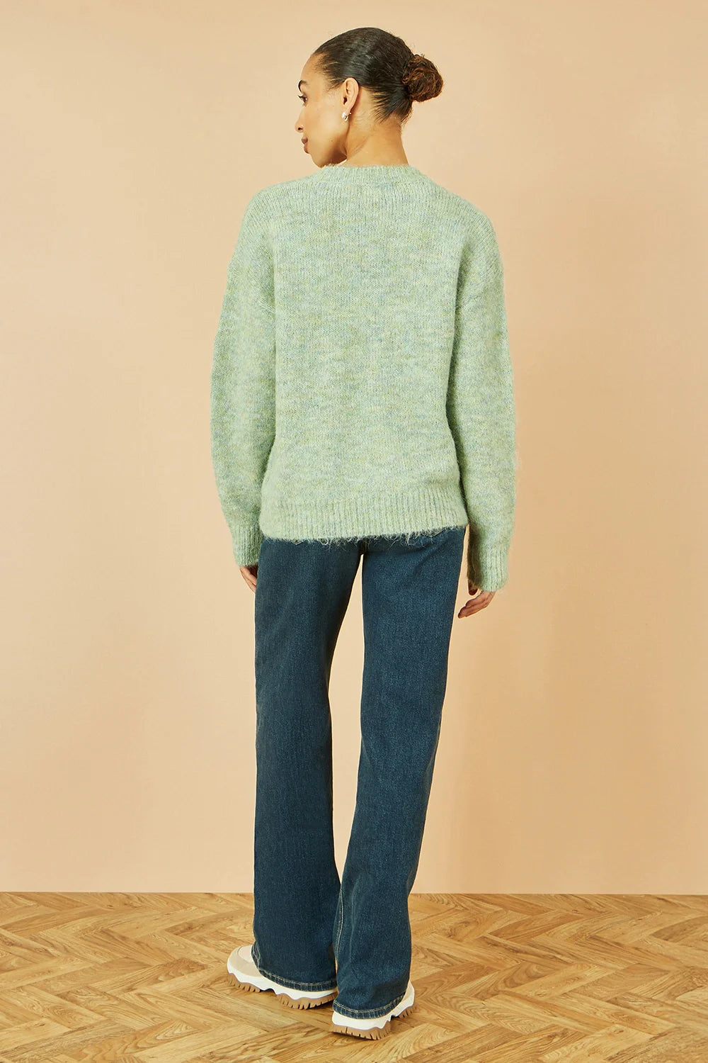 Green Relaxed Knitted Jumper With Crochet Flowers