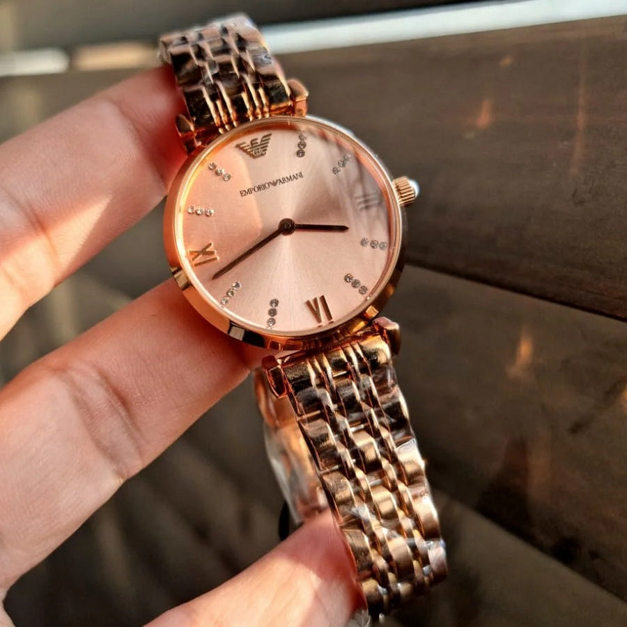 Emporio Armani  Gianni T-Bar Rose Gold Watch - AR11059
