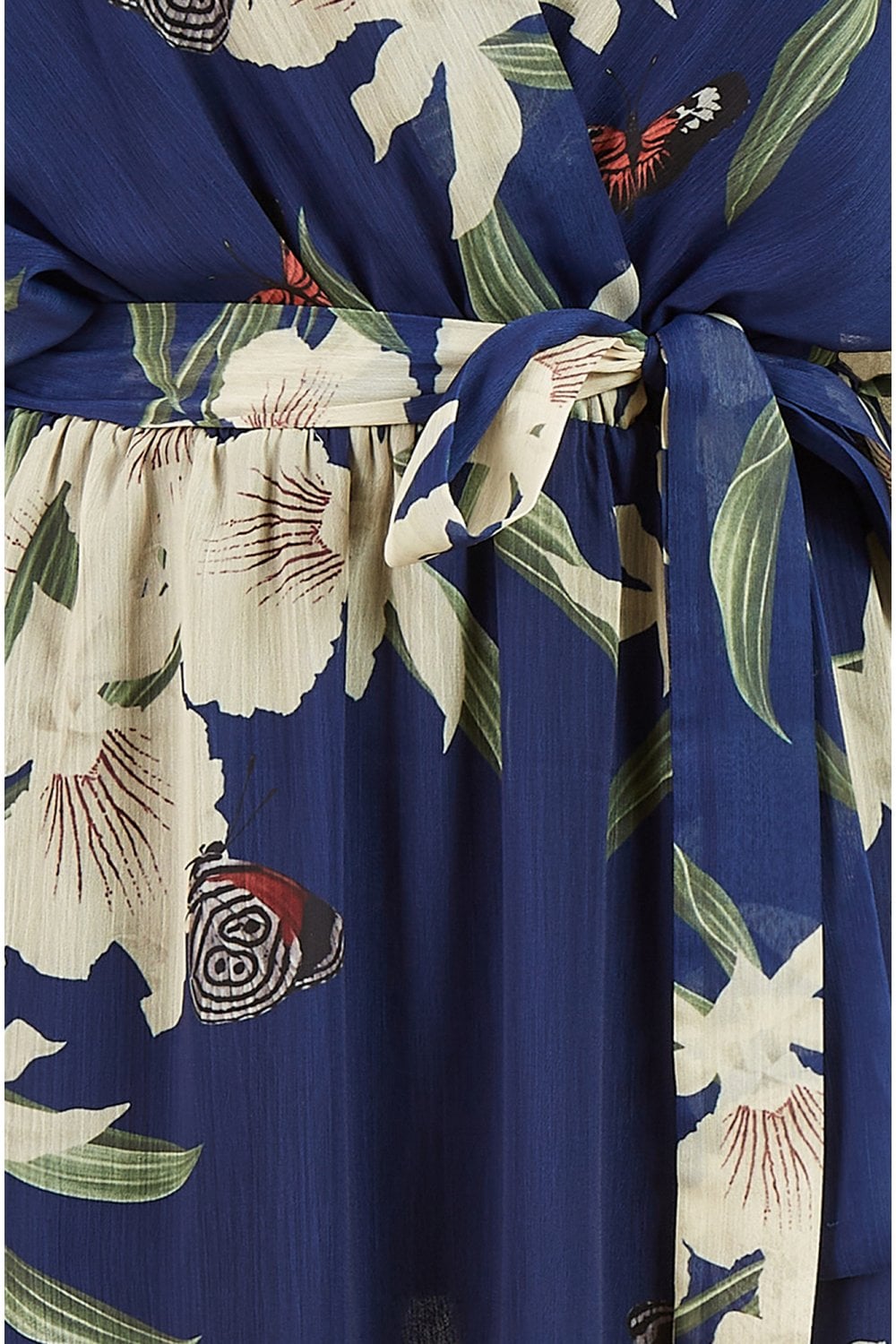 Floral Kimono Sleeves Dip Hem Wrap Midi Dress