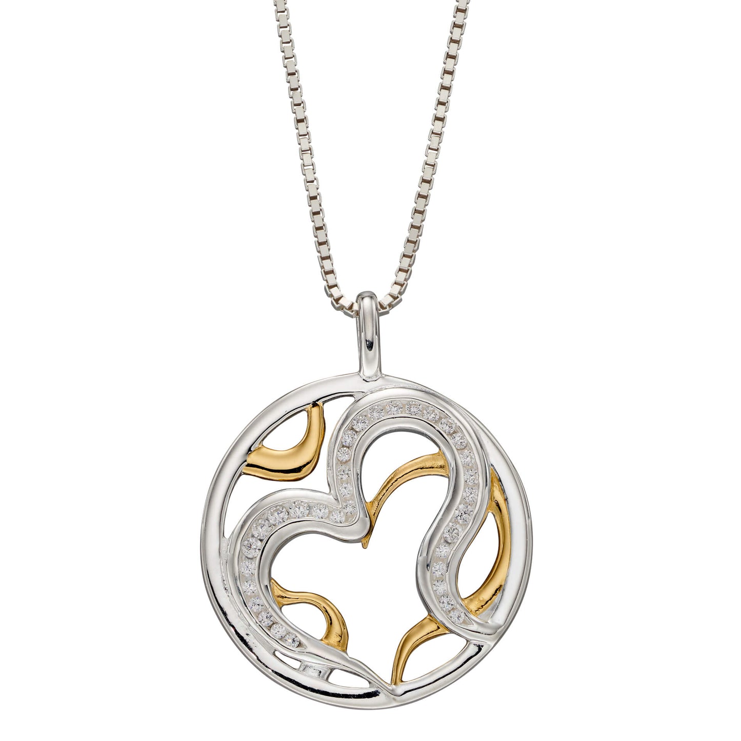 Sterling Silver Organic Heart Pendant with Cubic Zirconia