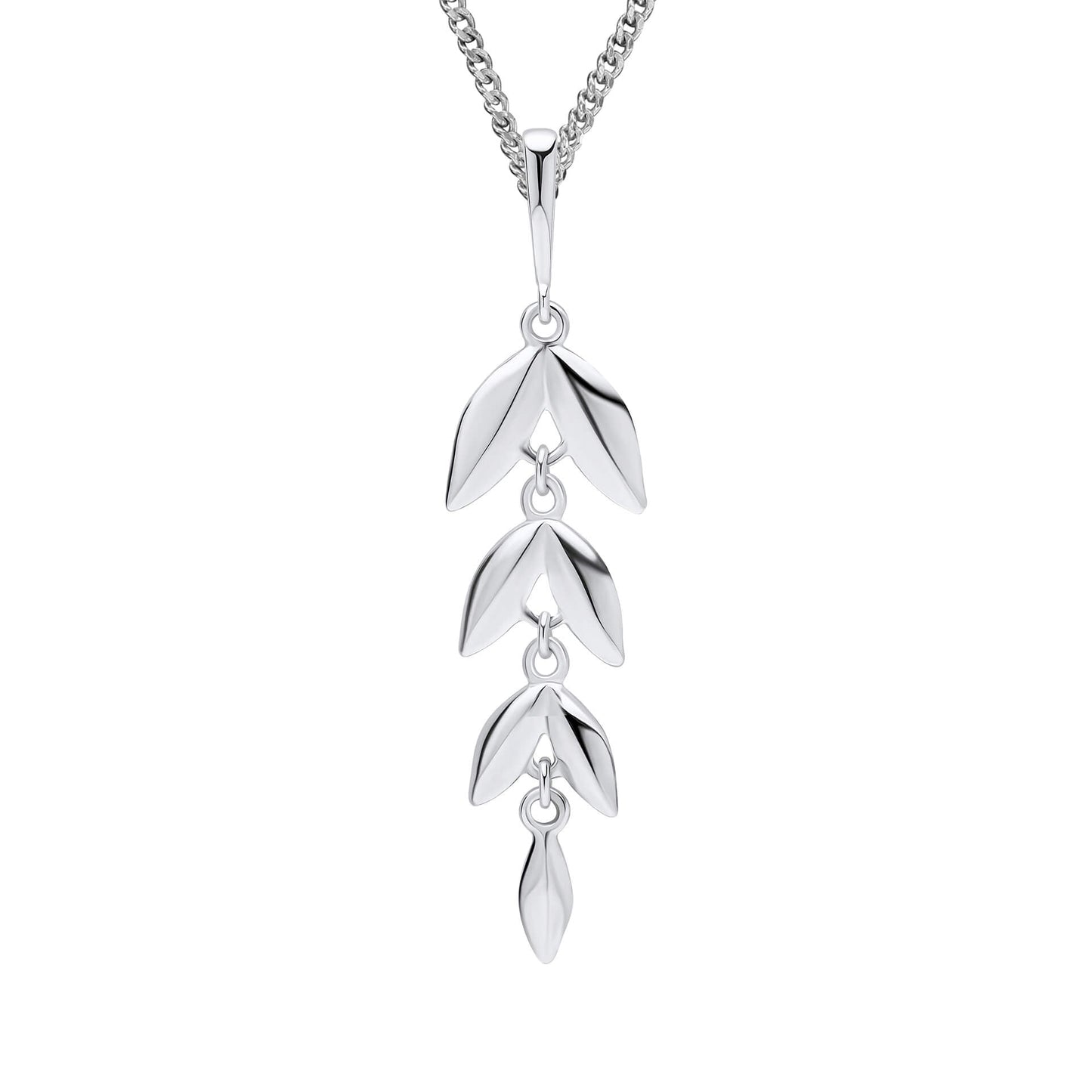 Sterling Silver Long Leaf Drop Pendant