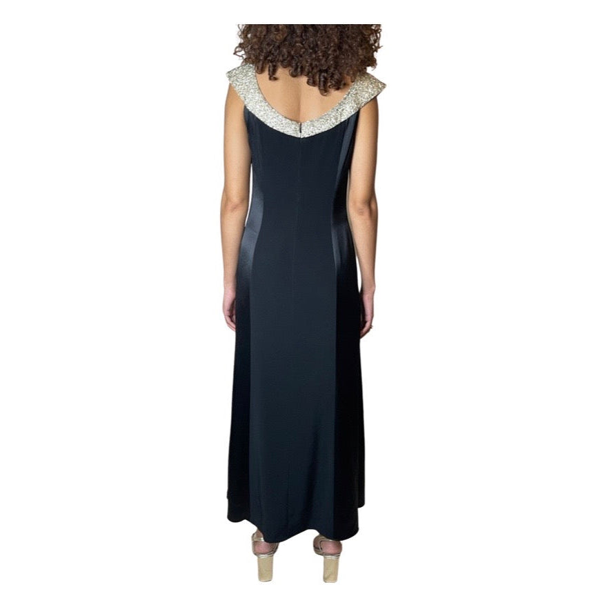 Vintage 1990's Black Crepe / Satin & Silver Beaded Dress UK 12