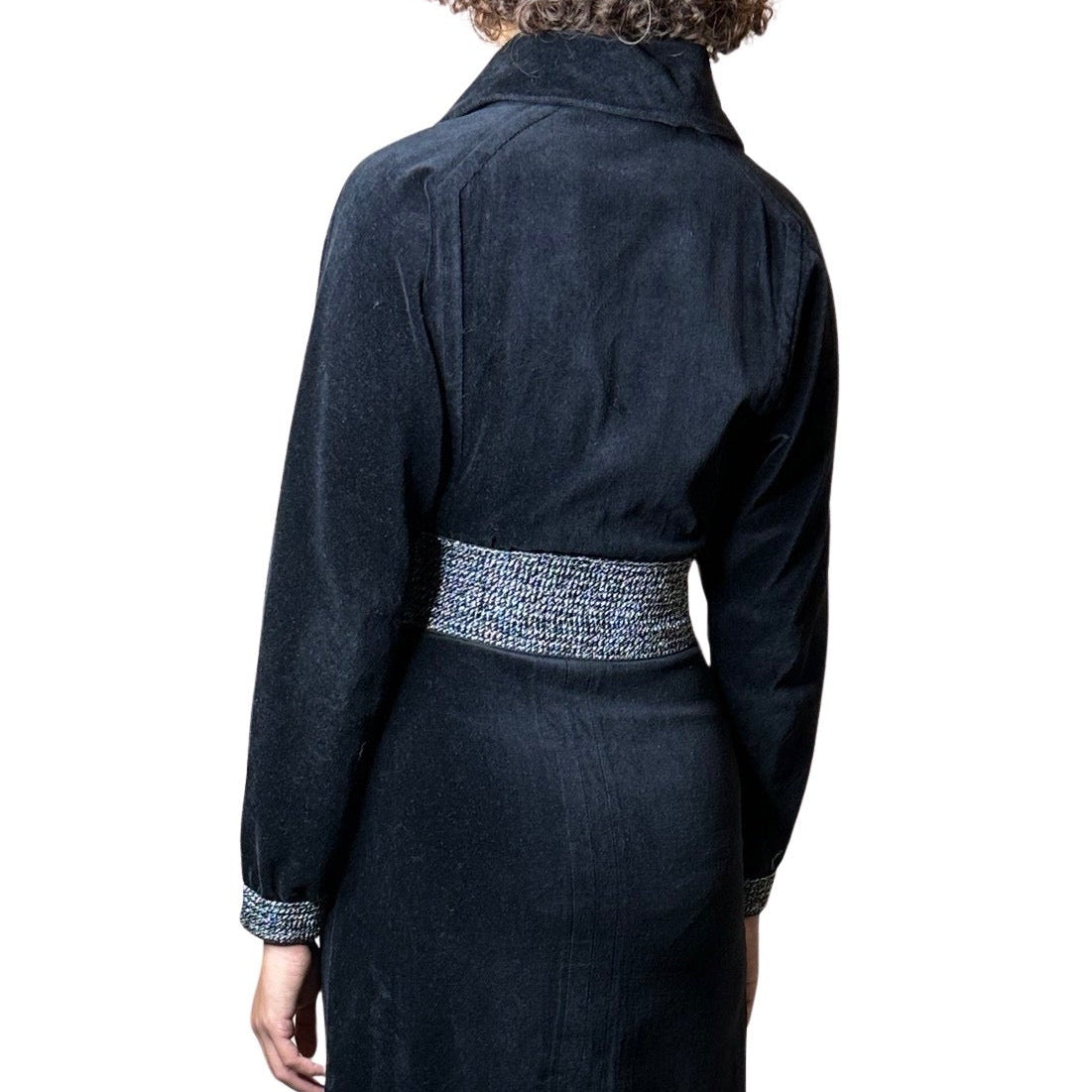 Original Vintage 1970's Pierre Cardin Black Velvet Maxi Dress UK 10 - 12