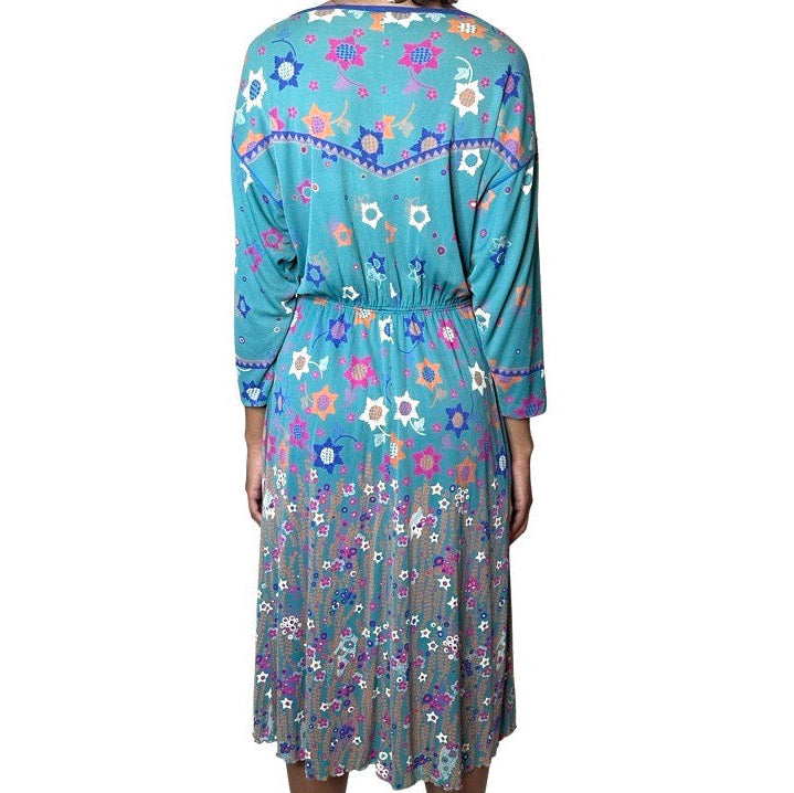 Original Vintage Virginie Paris Turquoise Floral Print Dress UK 8 - 12