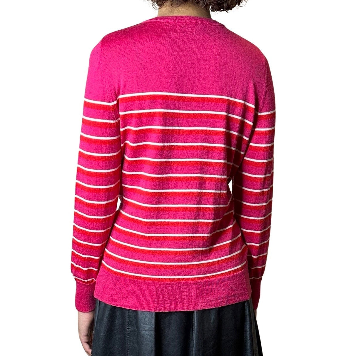 Original Vintage 1990's Merino Wool Striped Pink Jumper UK 8 - 12