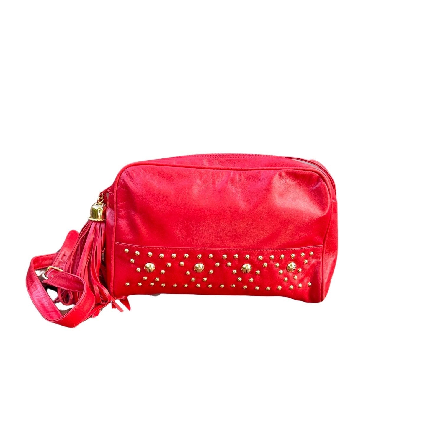 Original Preloved Saks Fifth Avenue - New York Soft Red Leather Gold Studded Shoulder Bag