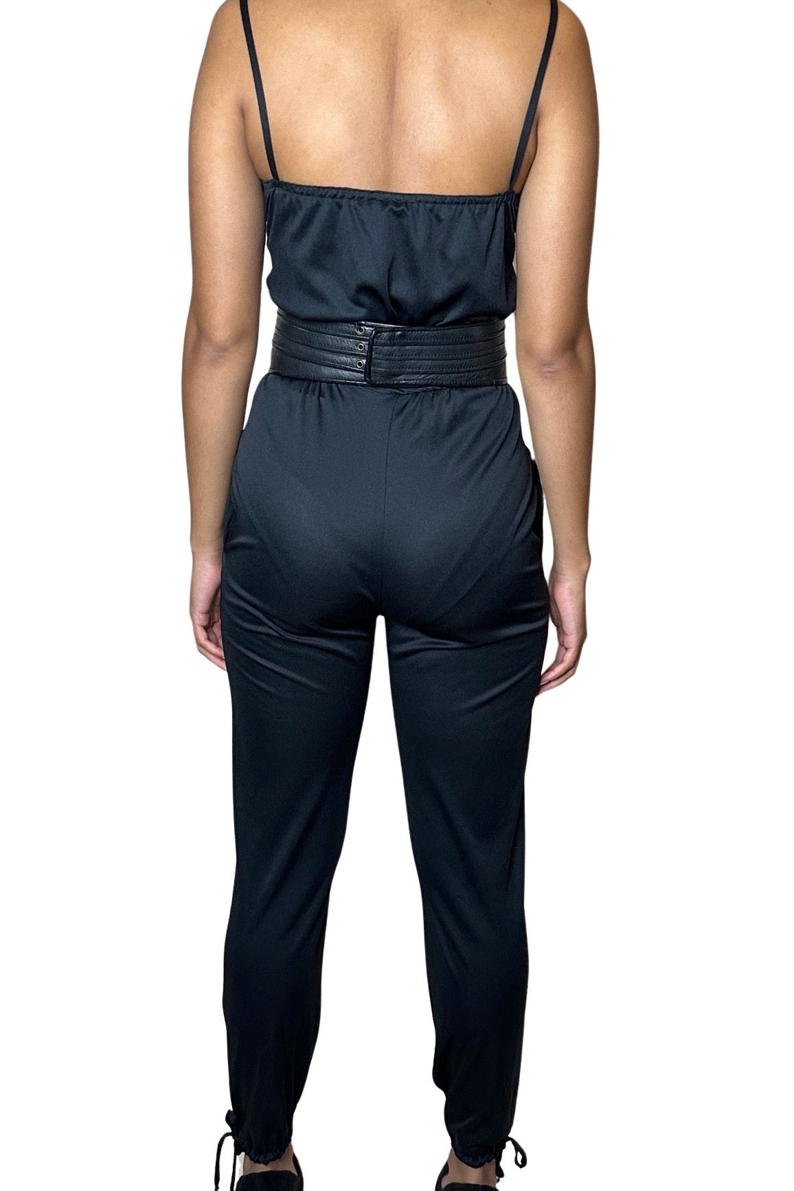 Original 1980's Vintage Black Beaded Detail Jumpsuit UK 8 - 10
