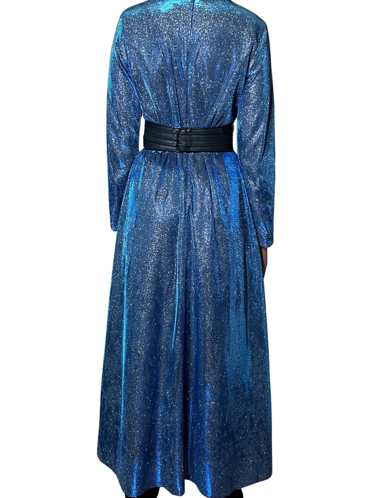 Original Vintage Blue Metallic Maxi Dress UK 10 - 14