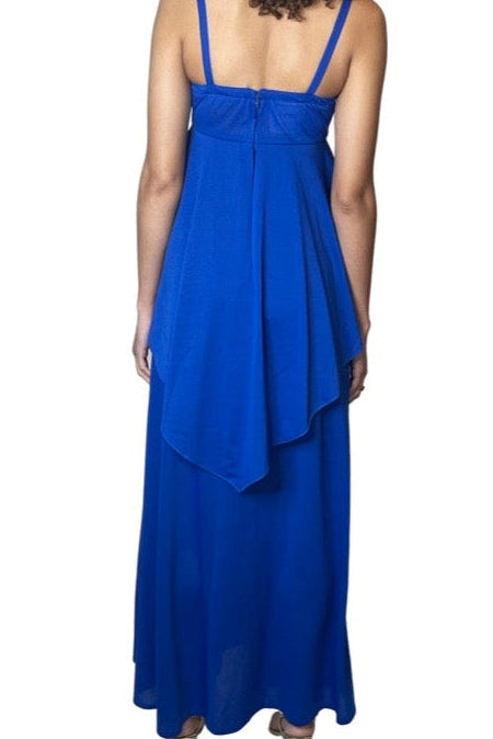 Original 1970's Vintage Floral Trim Blue Strapped Dress UK 8 - 10