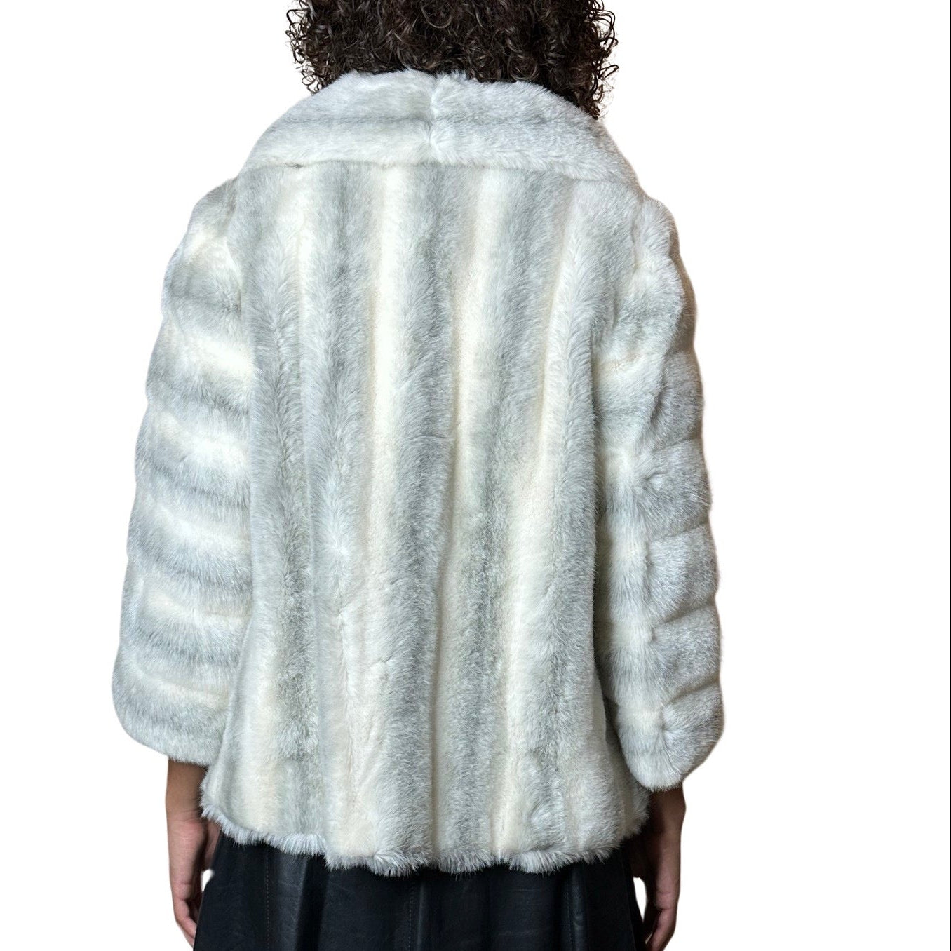 Original 1970's Vintage White & Grey Faux Fur Coat UK 8 - 12