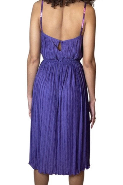 Original 1970's Vintage Purple Pleated Disco Dress UK 6 - 8