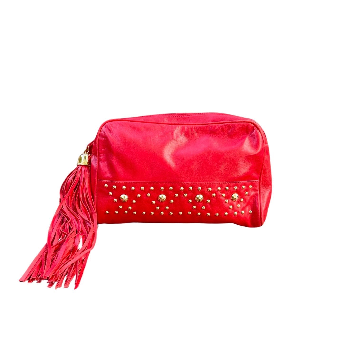 Original Preloved Saks Fifth Avenue - New York Soft Red Leather Gold Studded Shoulder Bag