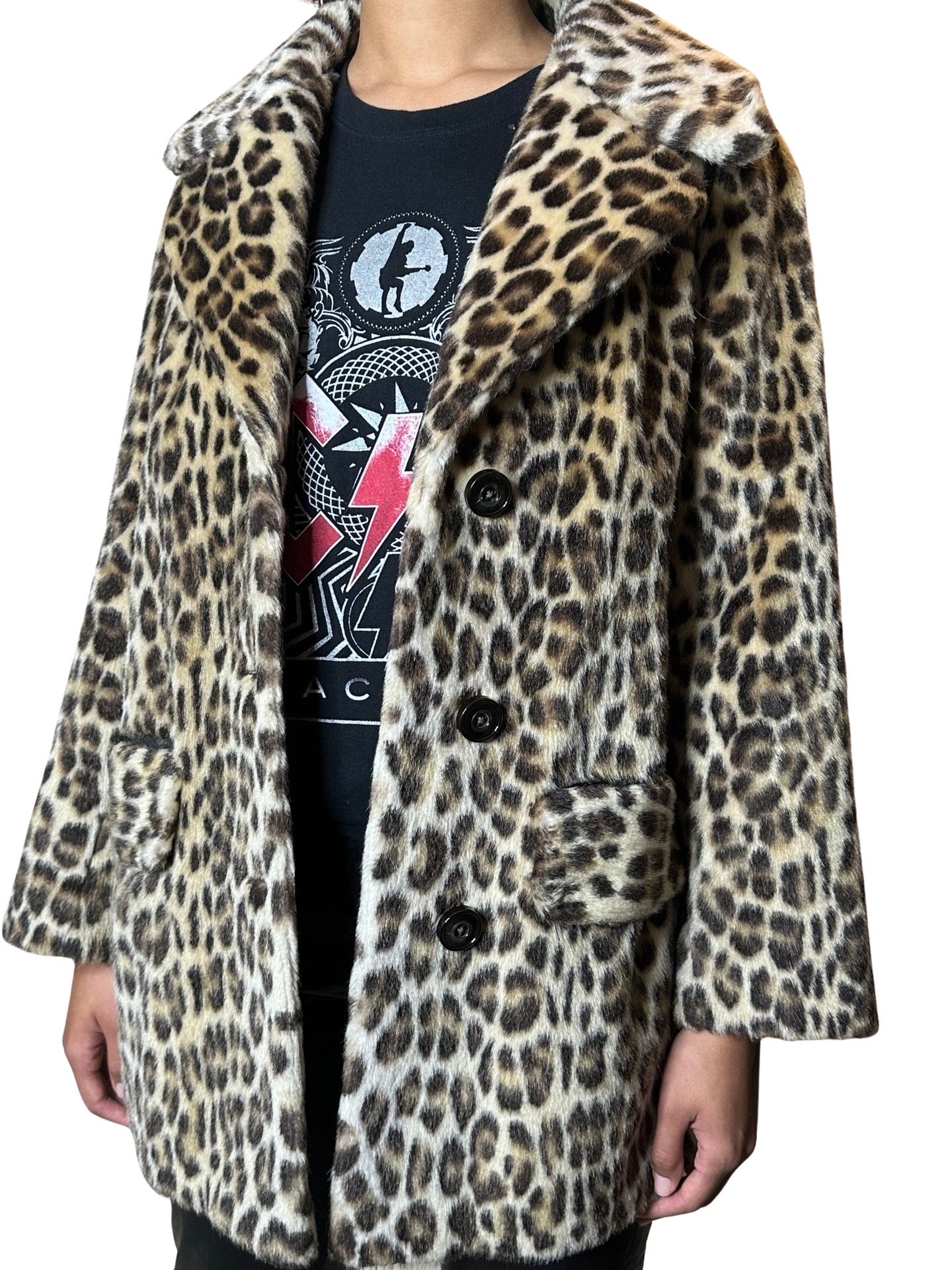 Original 1970's Vintage Leopard/Animal Print Faux Fur Coat UK 8 - 14