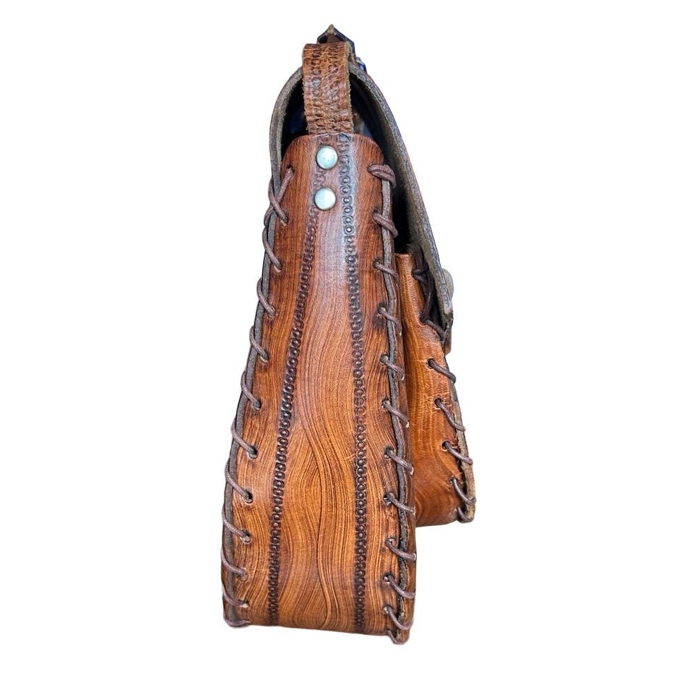 Original Vintage 1970's Brown Tooled Leather Bag